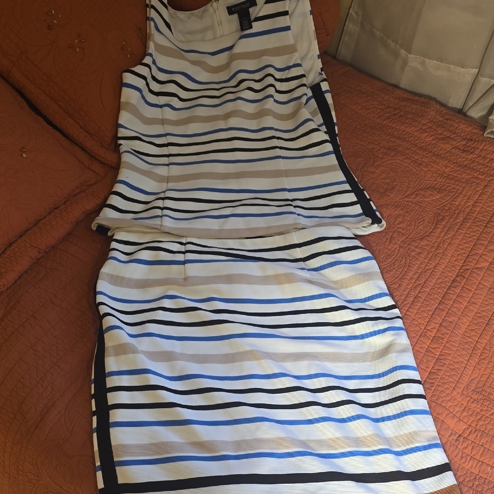 White House Black Market Blue and Black Striped Dress